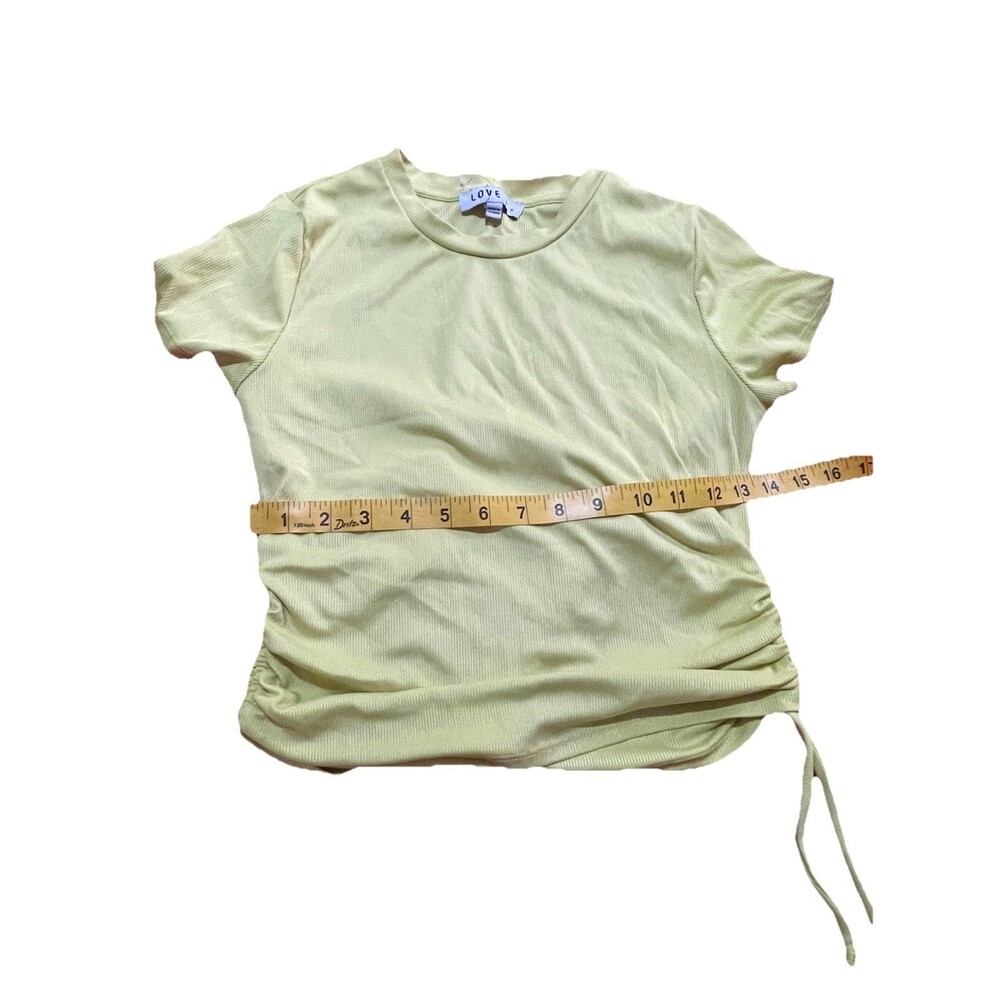 Love J Lime Yellow Ribbed Ruched Drawstring Tee - Picture 2 of 5